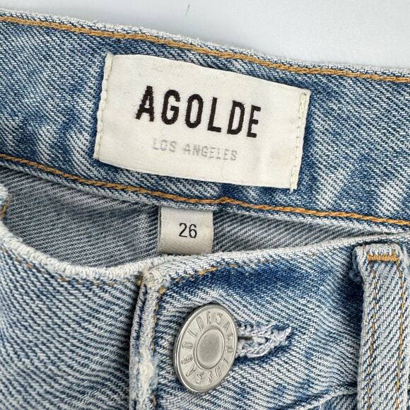 AGOLDE 90s Pinch Waist‎ Distressed Button fly Straight Leg Jeans Blue Size 26 - Picture 8 of 11